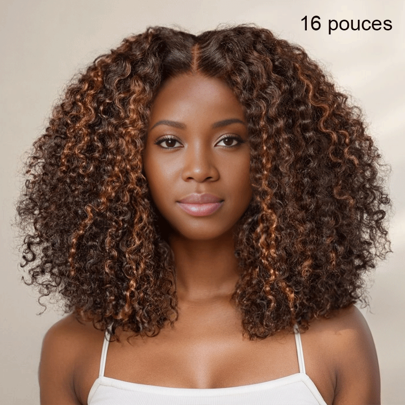 9x6 Glueless Highlight Perruque Sans Colle Kinky Curly 250 Densité