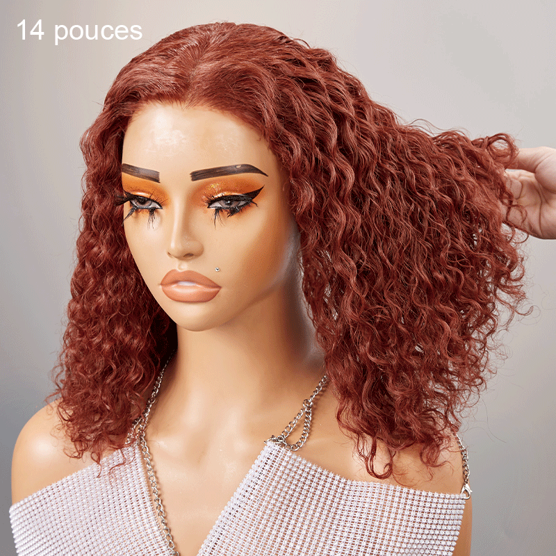 9x6 Glueless Brun Rougeâtre Bob Bouclée Perruque Sans Colle 3s Wear Go