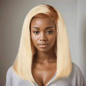 13x4 C Partie Bob Perruque Brun Mélange Blonde Cheveux Humains