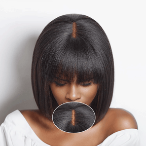 Pour Débutants Glueless Yaki Lisse Bob Perruque Avec Frange Sans Colle