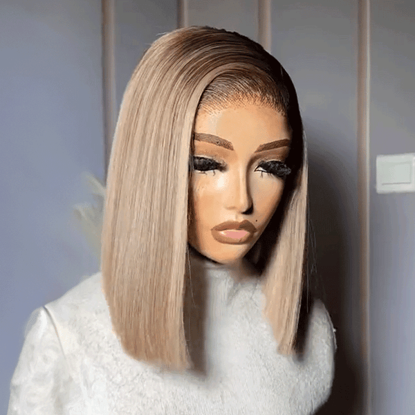 𝑼𝒘𝒂𝒗𝒚 𝑷𝒓𝒆𝒎𝒊𝒖𝒎 𝑳𝒊𝒏𝒆 Perruque Glueless Casquette Maille Réglable 7×4 Rayures Droites Lisse Grises Dégradées Bob Sans Colle