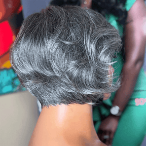 𝑼𝒘𝒂𝒗𝒚 𝑷𝒓𝒆𝒎𝒊𝒖𝒎 𝑳𝒊𝒏𝒆 Patron mature Glueless Couleur Sel Et Poivre 5x5 Nœuds Blanchis Perruque Sans Colle