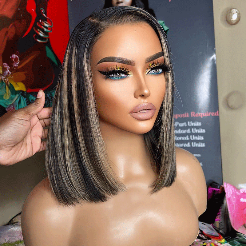 𝑼𝒘𝒂𝒗𝒚 𝑷𝒓𝒆𝒎𝒊𝒖𝒎 𝑳𝒊𝒏𝒆 L'Élégance Sans Effort Glueless Couleur Highlight 7x4 Nœuds Blanchis Capuchon Réglable Perruque Sans Colle