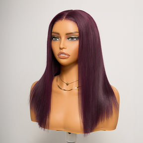 𝑼𝒘𝒂𝒗𝒚 𝑷𝒓𝒆𝒎𝒊𝒖𝒎 𝑳𝒊𝒏𝒆 Soyeux Glueless Couleur Pourpre Foncé 5x5 Nœuds Blanchis Bob Perruque Sans Colle Lisse