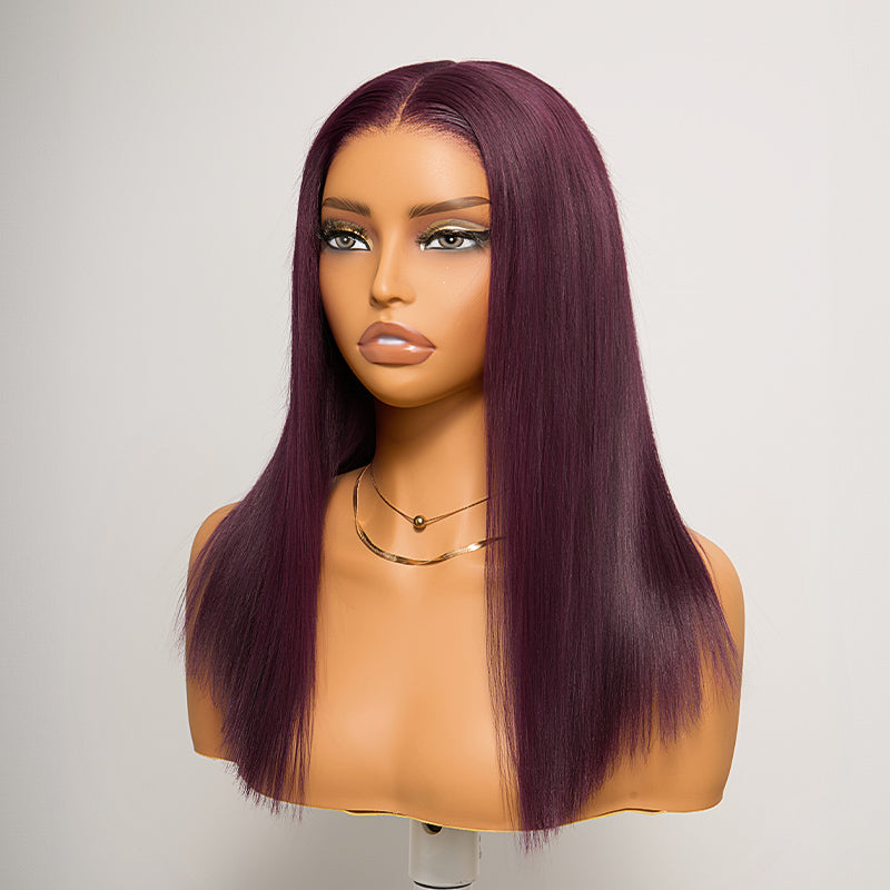 𝑼𝒘𝒂𝒗𝒚 𝑷𝒓𝒆𝒎𝒊𝒖𝒎 𝑳𝒊𝒏𝒆 Soyeux Glueless Couleur Pourpre Foncé 5x5 Nœuds Blanchis Bob Perruque Sans Colle Lisse