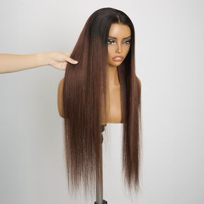 𝑼𝒘𝒂𝒗𝒚 𝑷𝒓𝒆𝒎𝒊𝒖𝒎 𝑳𝒊𝒏𝒆 Séparation Libre Glueless Couleur Ombre Brun 13x4 Perruque Sans Colle Lisse 250% Densité