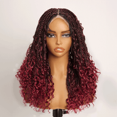 𝑼𝒘𝒂𝒗𝒚 𝑷𝒓𝒆𝒎𝒊𝒖𝒎 𝑳𝒊𝒏𝒆 Perruque Tressée Bohème Couleur Ombre 99J En Dentelle Intégrale Avec Cheveux Bébé Synthétique 300% Densité