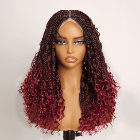 𝑼𝒘𝒂𝒗𝒚 𝑷𝒓𝒆𝒎𝒊𝒖𝒎 𝑳𝒊𝒏𝒆 Perruque Tressée Bohème Couleur Ombre 99J En Dentelle Intégrale Avec Cheveux Bébé Synthétique 300% Densité