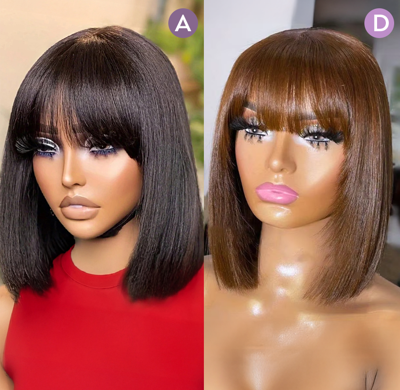 𝟐 𝐅𝐎𝐑 €99💥Diverses Combinaisons Glueless Perruque Noir/Chocolat/99J Frange Bob Lisse