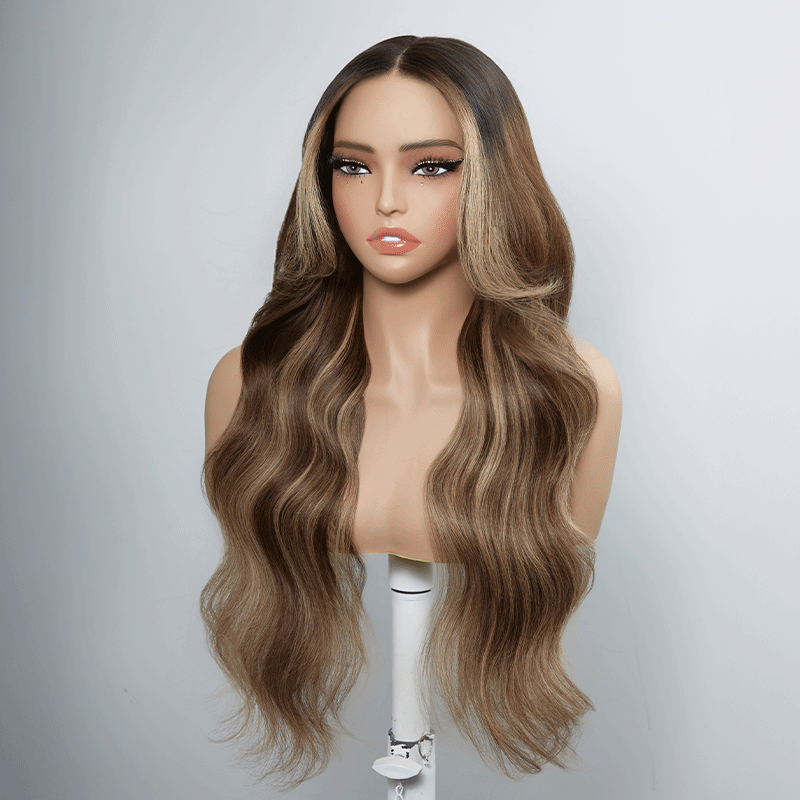 Brillance Naturelle Glueless 13×4 Highlight Perruque Sans Colle Ondulé 250% Densité