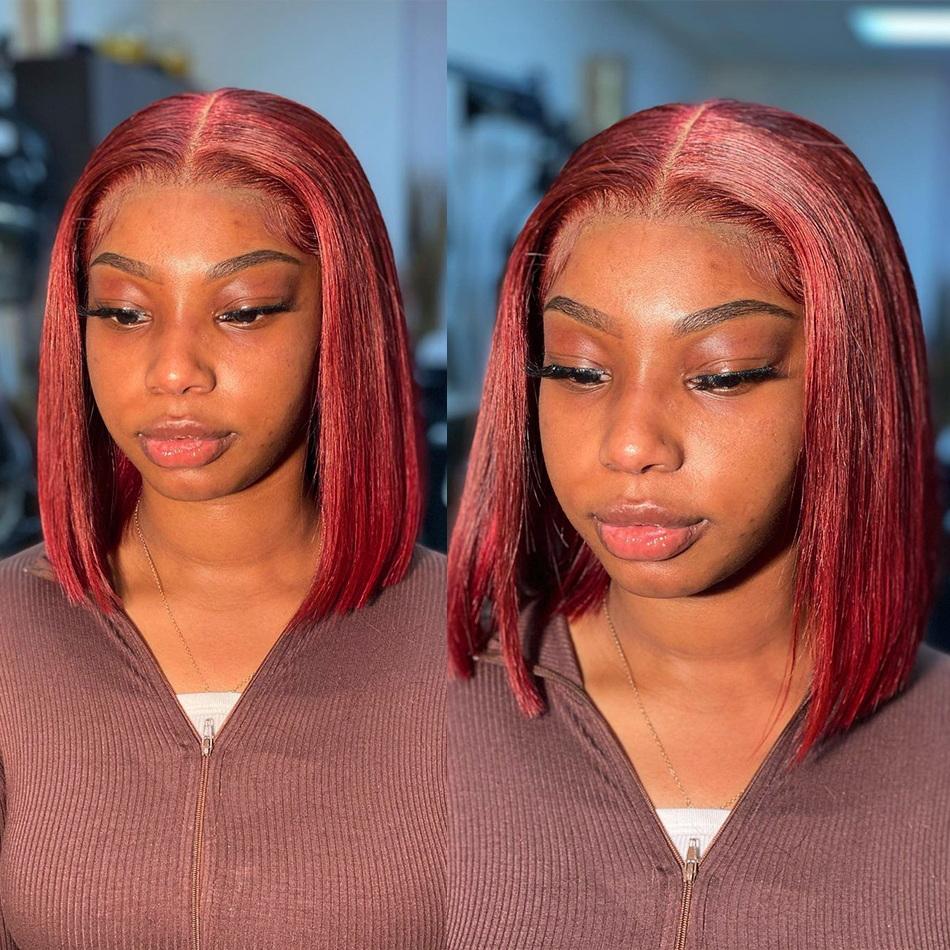 𝑼𝒘𝒂𝒗𝒚 𝑷𝒓𝒆𝒎𝒊𝒖𝒎 𝑳𝒊𝒏𝒆 Burgundy/99J Couleur Brésilien Straight Bob Perruque Cheveux Humains