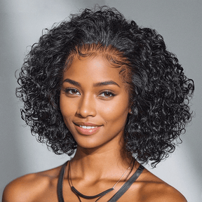 13x4 Glueless Mèches Brunes/Noir Jais Perruque Sans Colle Coupe Courte Bob Vague Bouclée