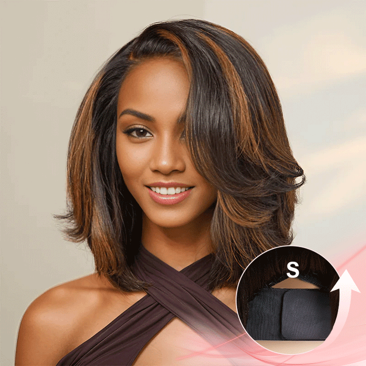 𝑼𝒘𝒂𝒗𝒚 𝑷𝒓𝒆𝒎𝒊𝒖𝒎 𝑳𝒊𝒏𝒆 Glueless Couche Mèches Brune Highlight 7x4 Bob Perruque Sans Colle Ondulé 250% Densité