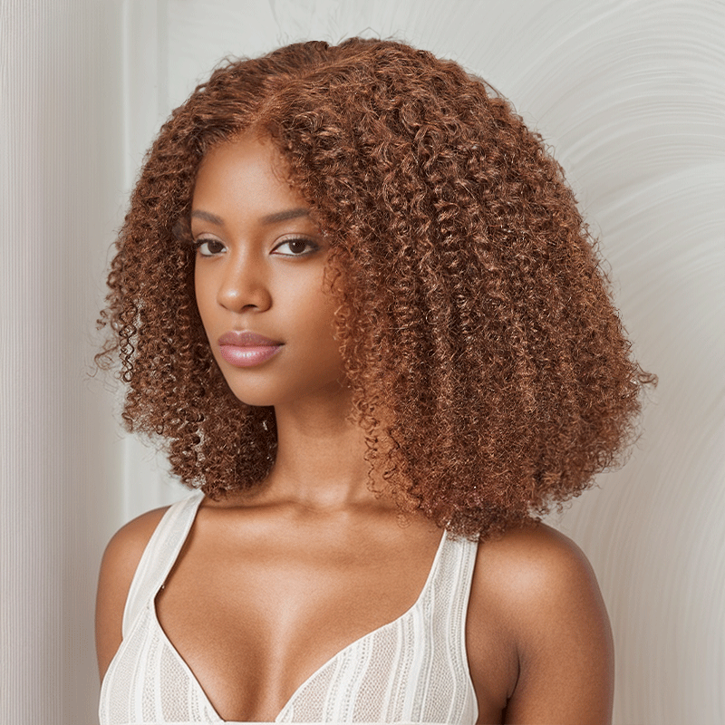 9x6 Glueless Brun Chocolat Bob Kinky Curly Perruque Sans Colle