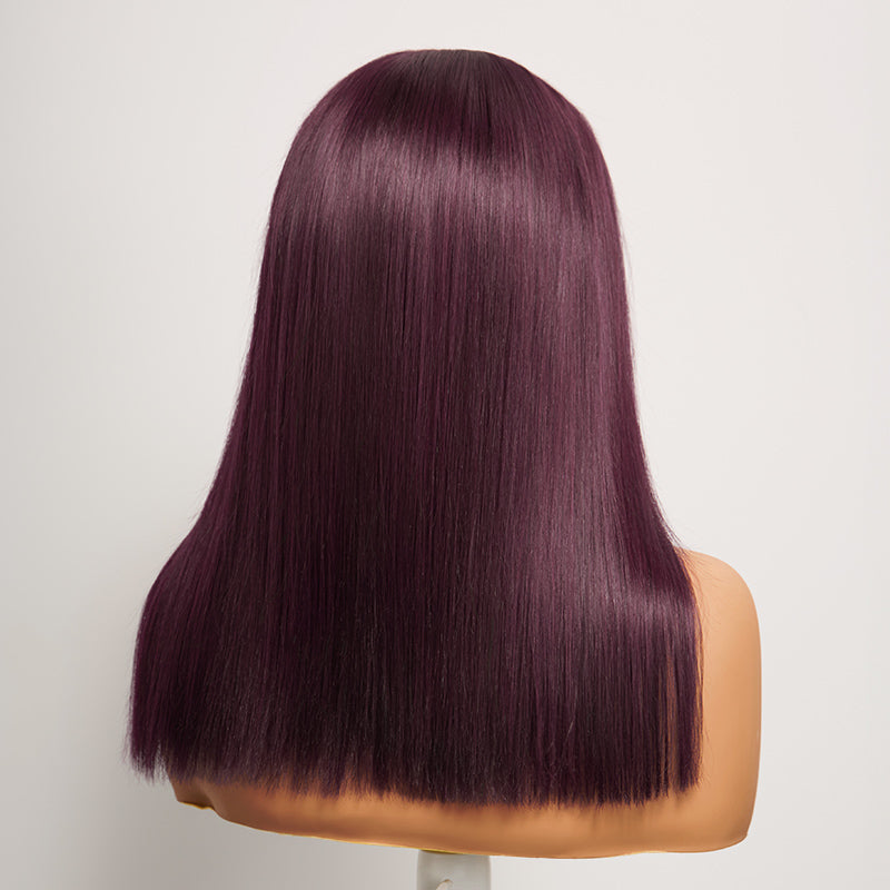 𝑼𝒘𝒂𝒗𝒚 𝑷𝒓𝒆𝒎𝒊𝒖𝒎 𝑳𝒊𝒏𝒆 Soyeux Glueless Couleur Pourpre Foncé 5x5 Nœuds Blanchis Bob Perruque Sans Colle Lisse