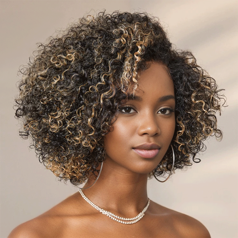 13x6 T Partie Dentelle Classique Blond Miel Highlight Bob Kinky Curly