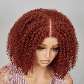 9x6 Glueless Bob Brun Rougeâtre Kinky Curly Perruque Sans Colle