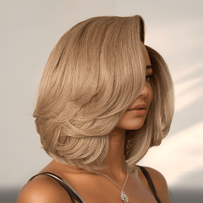 𝑼𝒘𝒂𝒗𝒚 𝑷𝒓𝒆𝒎𝒊𝒖𝒎 𝑳𝒊𝒏𝒆 Boucles Naturelle Guleless 13x4 Perruque Couleur Blond Cendré Ombre Pré-Coupée Bob Ondulé