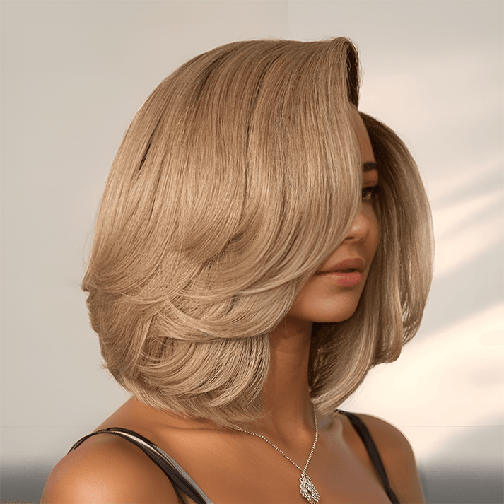 𝑼𝒘𝒂𝒗𝒚 𝑷𝒓𝒆𝒎𝒊𝒖𝒎 𝑳𝒊𝒏𝒆 Boucles Naturelle Guleless 13x4 Perruque Couleur Blond Cendré Ombre Pré-Coupée Bob Ondulé