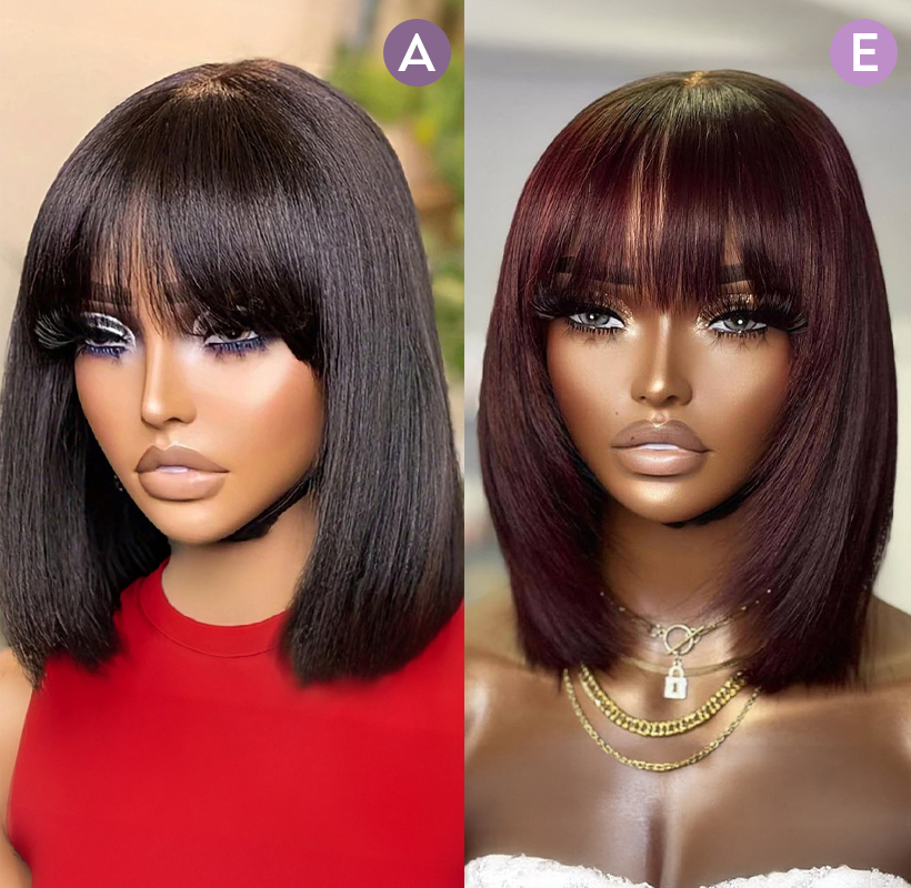 𝟐 𝐅𝐎𝐑 €99💥Diverses Combinaisons Glueless Perruque Noir/Chocolat/99J Frange Bob Lisse