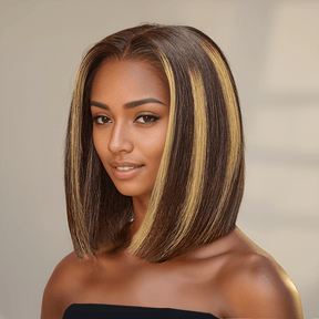 𝑼𝒘𝒂𝒗𝒚 𝑷𝒓𝒆𝒎𝒊𝒖𝒎 𝑳𝒊𝒏𝒆 13x4 Guleless Perruque Soyeuses Couche Bob Mèches Blondes Miel Lisse