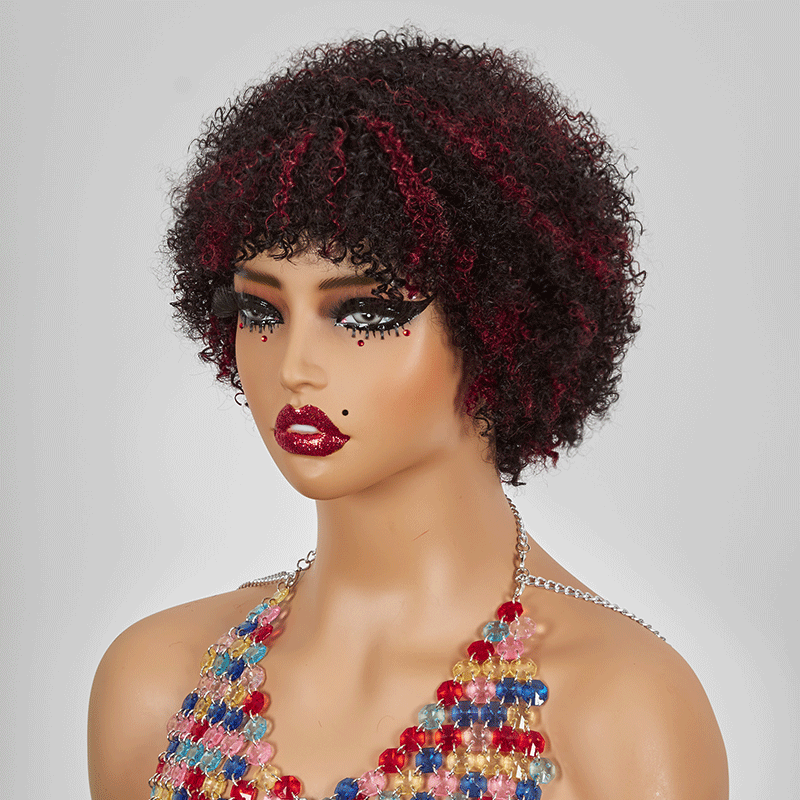 Glueless Afro Kinky Curly Courte Bob Perruque Pixie Sans Colle