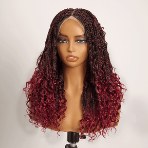 𝑼𝒘𝒂𝒗𝒚 𝑷𝒓𝒆𝒎𝒊𝒖𝒎 𝑳𝒊𝒏𝒆 Perruque Tressée Bohème Couleur Ombre 99J En Dentelle Intégrale Avec Cheveux Bébé Synthétique 300% Densité