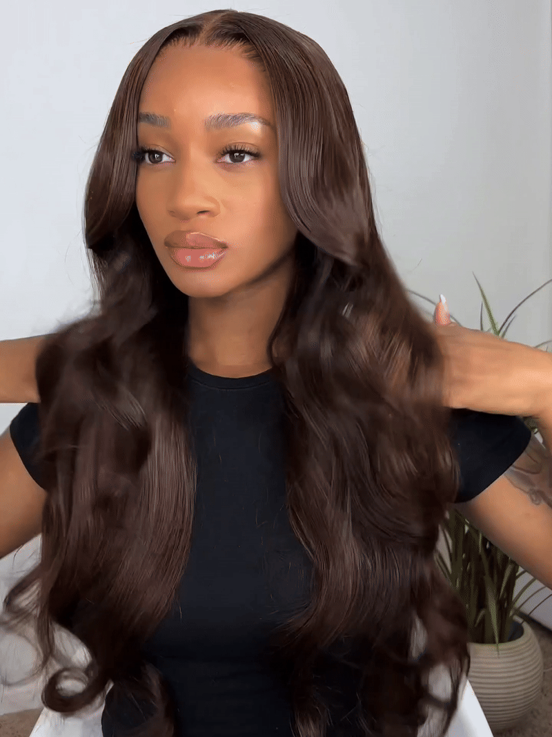 𝑼𝒘𝒂𝒗𝒚 𝑷𝒓𝒆𝒎𝒊𝒖𝒎 𝑳𝒊𝒏𝒆 Respirant &Agréable Couleur Brun foncé 5x5 Dentelle Perruque Body Wave 250% Densité