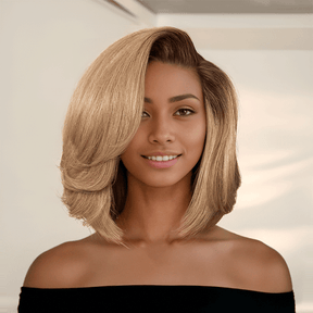 𝑼𝒘𝒂𝒗𝒚 𝑷𝒓𝒆𝒎𝒊𝒖𝒎 𝑳𝒊𝒏𝒆 Boucles Naturelle Guleless 13x4 Perruque Couleur Blond Cendré Ombre Pré-Coupée Bob Ondulé