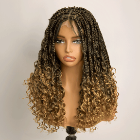 𝑼𝒘𝒂𝒗𝒚 𝑷𝒓𝒆𝒎𝒊𝒖𝒎 𝑳𝒊𝒏𝒆 Perruque Tressée Bohème Ombré Honey Blonde En Dentelle Intégrale Avec Cheveux Bébé Synthétique 300% Densité