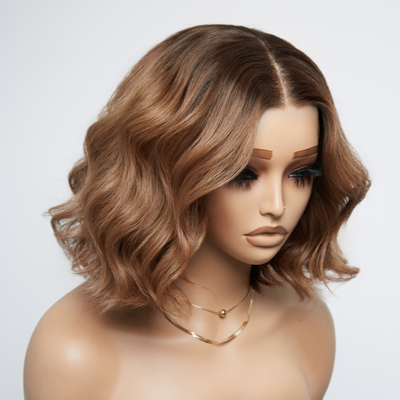 𝑼𝒘𝒂𝒗𝒚 𝑷𝒓𝒆𝒎𝒊𝒖𝒎 𝑳𝒊𝒏𝒆 Glueless Bob Ombre Marron 4×4 Perruque Sans Colle Ondulé Cheveux Humains
