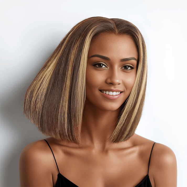 𝑼𝒘𝒂𝒗𝒚 𝑷𝒓𝒆𝒎𝒊𝒖𝒎 𝑳𝒊𝒏𝒆 13x4 Guleless Perruque Soyeuses Couche Bob Mèches Blondes Miel Lisse