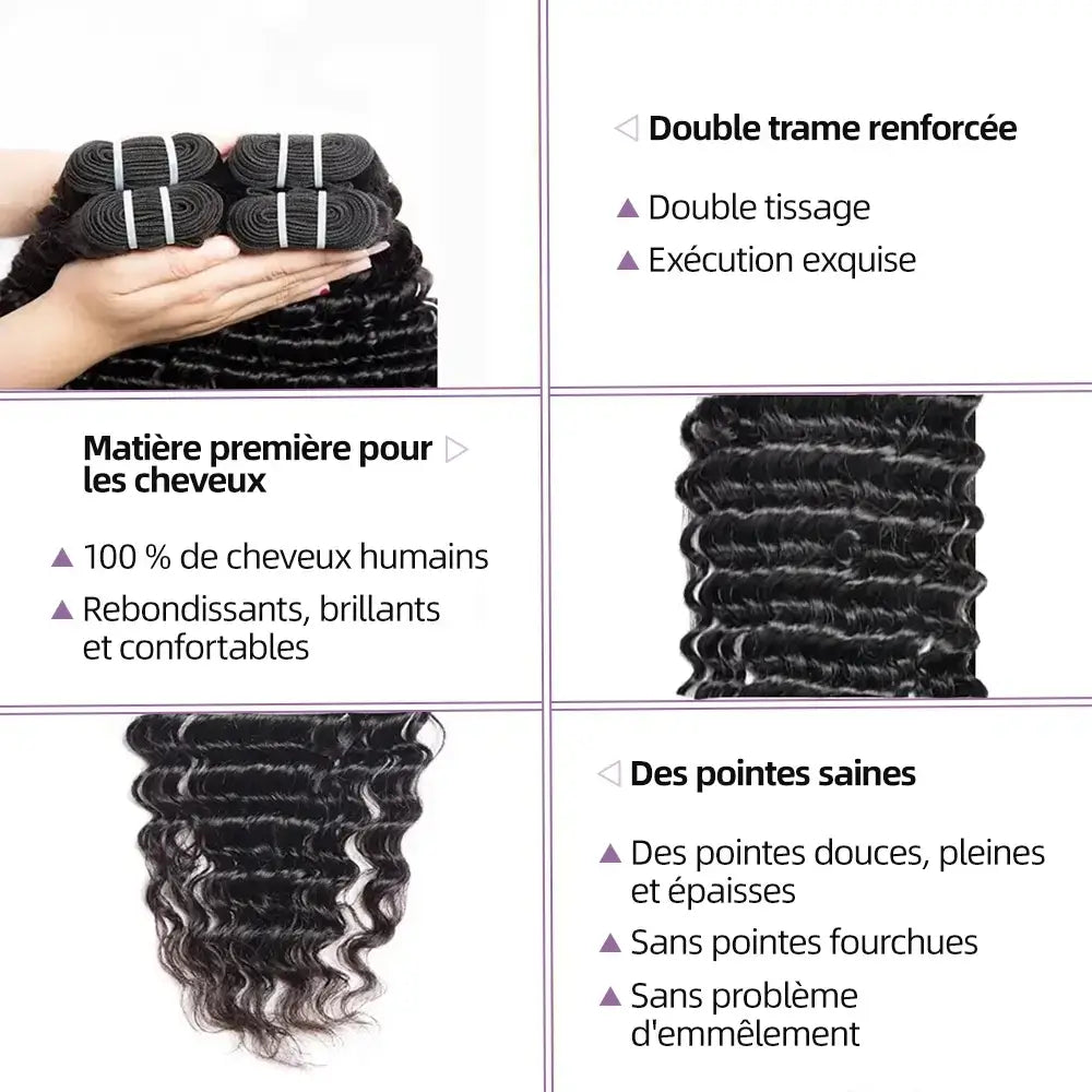 Faisceaux vague profonde avec fermeture extensions cheveux humains