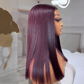 𝑼𝒘𝒂𝒗𝒚 𝑷𝒓𝒆𝒎𝒊𝒖𝒎 𝑳𝒊𝒏𝒆 Soyeux Glueless Couleur Pourpre Foncé 5x5 Nœuds Blanchis Bob Perruque Sans Colle Lisse