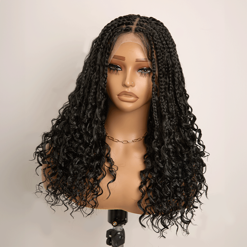 𝑼𝒘𝒂𝒗𝒚 𝑷𝒓𝒆𝒎𝒊𝒖𝒎 𝑳𝒊𝒏𝒆 Perruque Tressée Bohème En Dentelle Intégrale Avec Cheveux Bébé Synthétique 300% Densité