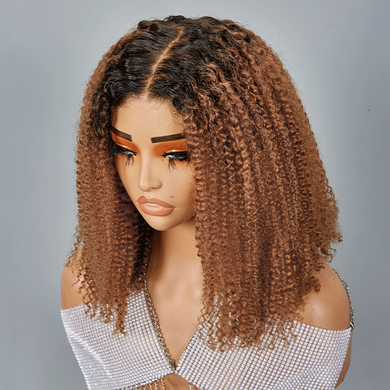 9x6 Glueless Ombre Brun Miel Bob Kinky Curly Perruque Sans Colle