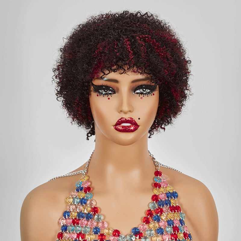 Glueless Afro Kinky Curly Courte Bob Perruque Pixie Sans Colle