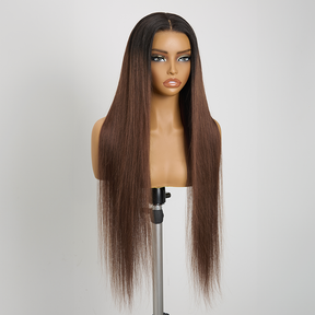 𝑼𝒘𝒂𝒗𝒚 𝑷𝒓𝒆𝒎𝒊𝒖𝒎 𝑳𝒊𝒏𝒆 Séparation Libre Glueless Couleur Ombre Brun 13x4 Perruque Sans Colle Lisse 250% Densité