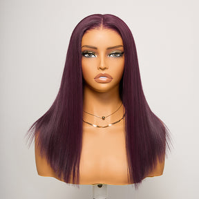𝑼𝒘𝒂𝒗𝒚 𝑷𝒓𝒆𝒎𝒊𝒖𝒎 𝑳𝒊𝒏𝒆 Soyeux Glueless Couleur Pourpre Foncé 5x5 Nœuds Blanchis Bob Perruque Sans Colle Lisse