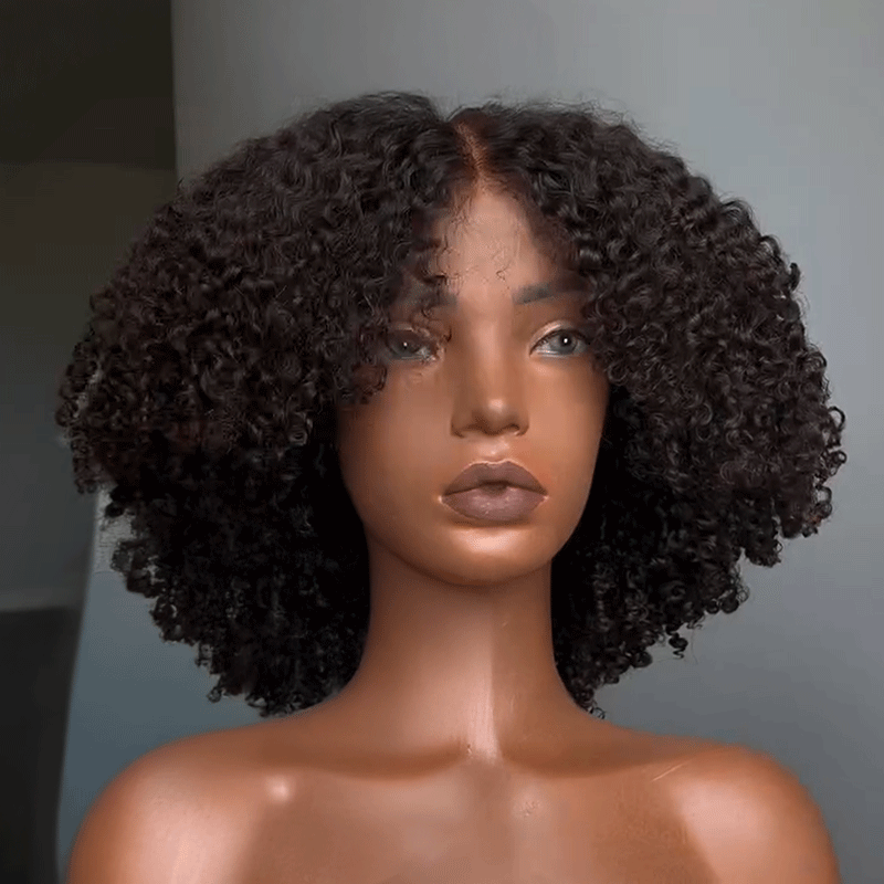𝑼𝒘𝒂𝒗𝒚 𝑷𝒓𝒆𝒎𝒊𝒖𝒎 𝑳𝒊𝒏𝒆 3s Ease Go Glueless 4x4 Doux Crépus Bouclés Bob Noir Perruque