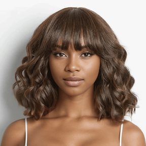 Glueless Couleur Marron Loose Wave Perruque Bob Sans Colle Avec Frange