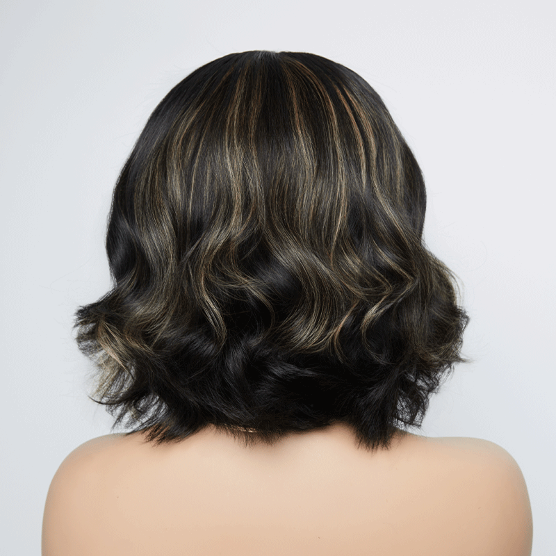 𝑼𝒘𝒂𝒗𝒚 𝑷𝒓𝒆𝒎𝒊𝒖𝒎 𝑳𝒊𝒏𝒆 Confort Glueless Highlight Blonds 7x4 Bob Ondulé Perruque Sans Colle