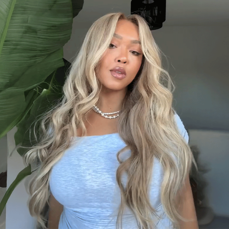 13x4 Glueless Couleur Blonde Avec Un Brun Clair Subtil Bob Perruque Sans Colle