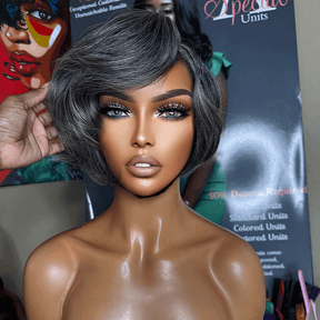 𝑼𝒘𝒂𝒗𝒚 𝑷𝒓𝒆𝒎𝒊𝒖𝒎 𝑳𝒊𝒏𝒆 Patron mature Glueless Couleur Sel Et Poivre 5x5 Nœuds Blanchis Perruque Sans Colle