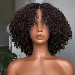 𝑼𝒘𝒂𝒗𝒚 𝑷𝒓𝒆𝒎𝒊𝒖𝒎 𝑳𝒊𝒏𝒆 3s Ease Go Glueless 4x4 Doux Crépus Bouclés Bob Noir Perruque