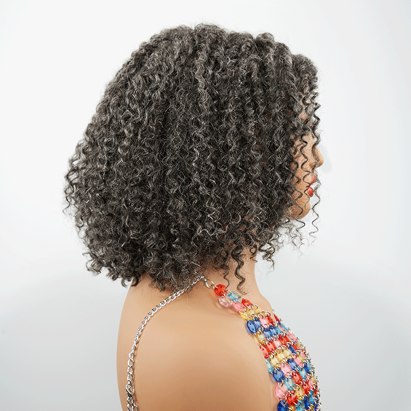 7x5 Glueless Kinky Curly Couleur Sel & Poivre Bob Perruque Sans Colle