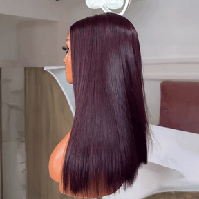 𝑼𝒘𝒂𝒗𝒚 𝑷𝒓𝒆𝒎𝒊𝒖𝒎 𝑳𝒊𝒏𝒆 Soyeux Glueless Couleur Pourpre Foncé 5x5 Nœuds Blanchis Bob Perruque Sans Colle Lisse
