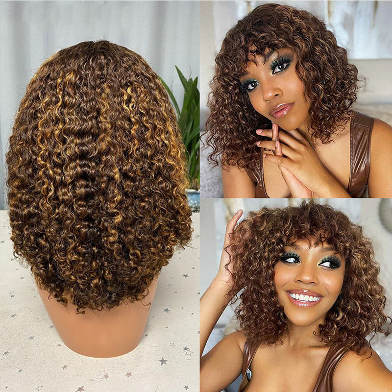 Ombre Courte Frange Perruque Bob Cheveux Humains Brésiliens Curly