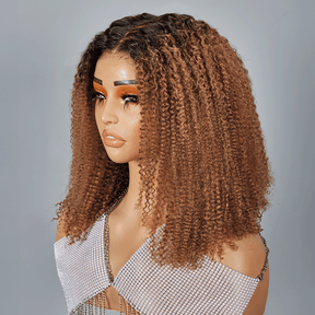 9x6 Glueless Ombre Brun Miel Bob Kinky Curly Perruque Sans Colle