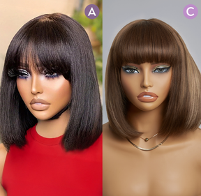 𝟐 𝐅𝐎𝐑 €99💥Diverses Combinaisons Glueless Perruque Noir/Chocolat/99J Frange Bob Lisse